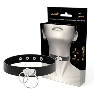 Halsband Chic Desire Doppelring veganes Leder Schwarz