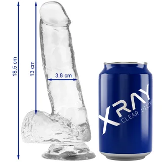 Realistischer Dildo Klarer Hahn mit Eier Transparent 18,5 x 3,8 cm