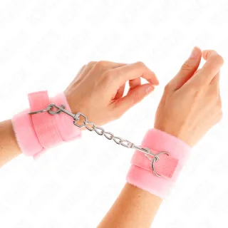 Fetisch-Toy KINK Handfesseln aus Plüsch mit Kette Rosa 30 x 7 cm