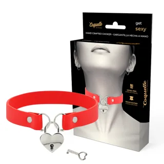 Halsband Chic Desire Herzschloss mit Schlüssel veganes Leder Rot