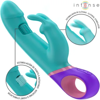 Rabbit-Vibrator Intense Monica mit rotierendem Schaft Blau 22,5 x 3,5 cm