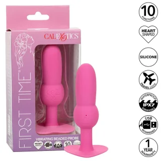 Analplug First Time Perlen Rosa mit 10 Vibrationen 9,5 x 3,25 cm