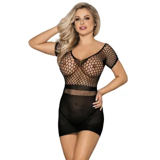 Kleid Kurzes schwarzes Häkelkleid mit Netzdetail Einheitsgröße