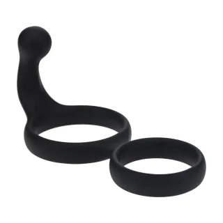 Penisring doppelt aus Silikon mit Perineum-Stimulator Schwarz