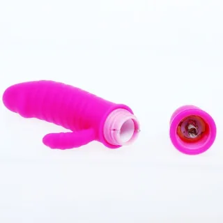 Rabbit-Vibrator Arnd mit geripptem Schaft und 10 Impulsen Fuchsia 12,7 x 2,4 cm