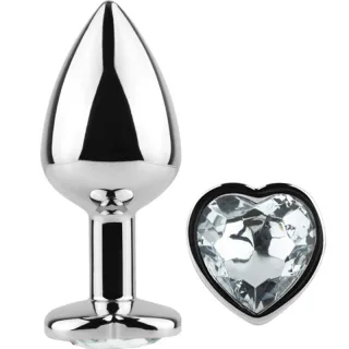 Analplug Metall mit Kristallherz Transparent Klein 7 x 2,8 cm