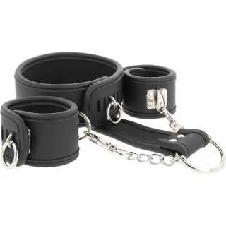 Fesselset Bound Neck to Wrist Restraints mit silbernen Beschlägen Schwarz
