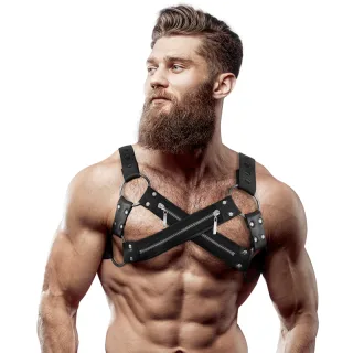 Harness Neopren-Brustgurt mit Cross-Over-Reißverschluss Schwarz