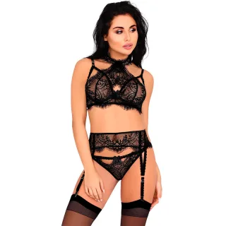 Strapsset Fashion Majalesa BH + Strumpfgürtel + Panty Schwarz