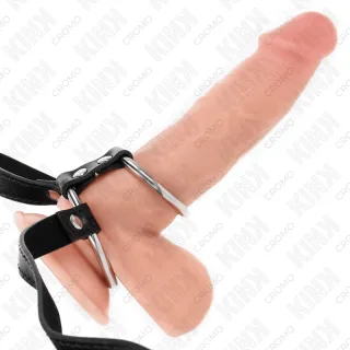 Penisring Doppelt Metall mit Ledergurten Schwarz