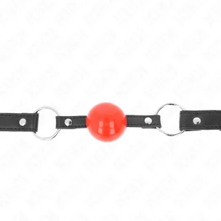 Fetisch-Toy KINK Knebel mit rotem Ball abschließbar am schwarzen Riemen Rot 4 cm