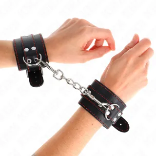 Fesselset Handgelenkfesseln Schwarz mit Rotem Futter Verstellbar 20 cm