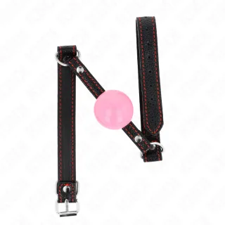 Fetisch-Toy KINK Knebel mit rosa Ball am Riemen mit roter Naht Rosa 4 cm