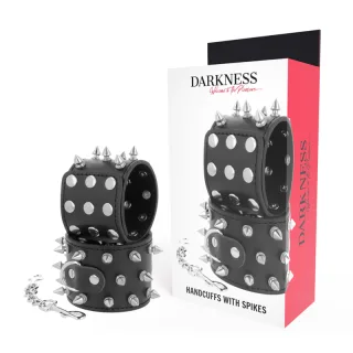 Handschellen Skulls and Bones aus Kunstleder mit Spikes Schwarz