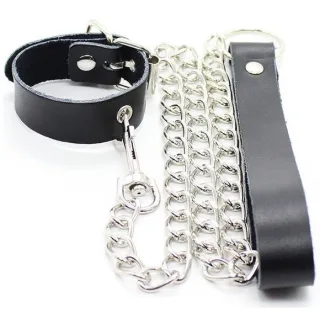 Fetisch-Toy Penis-Halskette und Lederarmband mit Metallkette