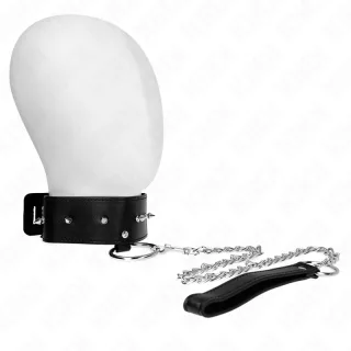 Fetisch-Toy Halskette mit Leine mit Silbernen Nieten Modell 2 Verstellbar Schwarz 36 cm