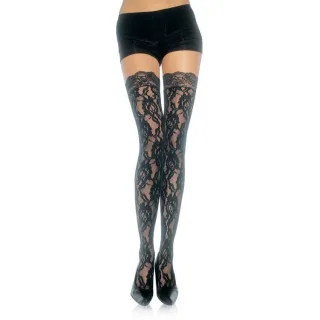 Strümpfe Floral Spitzenstrümpfe Schwarz