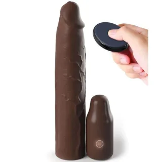 Penishülle Elite Silicone X-Tension mit Steckplug und Vibration Braun 22,9 cm