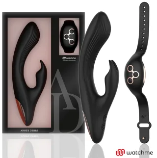 Rabbit-Vibrator mit Watchme-Fernbedienung Schwarz-Gold 20 x 3,3 cm