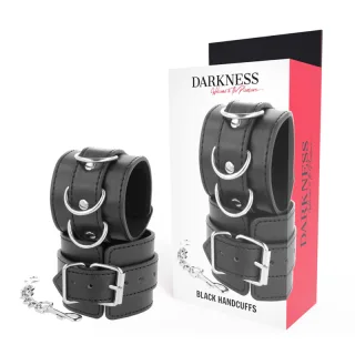 Handschellen Darkness aus Kunstleder mit drei Ringen Schwarz