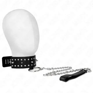 Fetisch-Toy Halskette mit Leine mit Silbernen Nieten Modell 1 Verstellbar Schwarz 36 cm