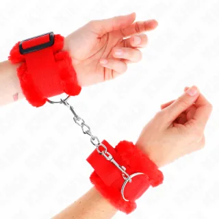 Fesselset Pelzgefütterte Handgelenkfesseln Rot Verstellbar 17 cm
