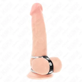 Penisring Doppelt Metall mit Lederband Schwarz Ø 3,8 cm