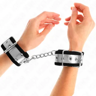 Fetisch-Toy KINK Handfesseln mit Metallschiene Silber 30 x 4 cm