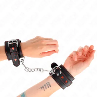 Fesselset Schwarze Handgelenkfesseln mit Roter Herzeinlage Verstellbar 21 cm
