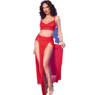 Dessous-Set Top und Leggings mit Goldaccessoires Rot S