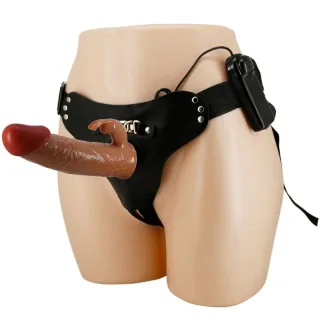 Strap-on Marion Harness Universal Slip mit Vibrationsdildo Braun 19 cm