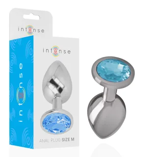 Analplug aus Aluminiummetall mit Blauem Glas M 3,3 x 3,3 cm