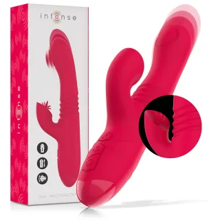 Rabbit-Vibrator Intense Dua mit Stoßfunktion und Zunge Rot 13 x 4,4 cm