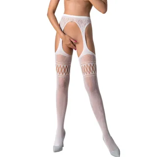 Strapsset Weiße Strümpfe mit Garter Schwarz Einheitsgröße