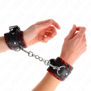 Fesselset Pelzgefütterte Handgelenkfesseln Rot/Schwarz Verstellbar 17 cm