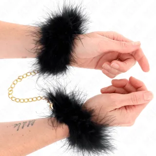 Fesselset Federhandmanschetten mit Goldkette Modell 0 Schwarz