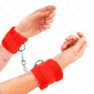 Fetisch-Toy KINK Handfesseln aus Plüsch mit Kette Rot 30 x 7 cm