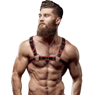 Harness Brustharness aus Ökoleder für Herren Schwarz/Rot