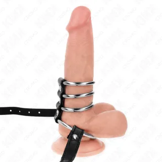 Penisringe 5er Metall mit Ledergurt Schwarz