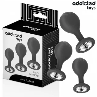 Analplug-Set 3-teilig mit Juwel Schwarz 6 bis 8,5 x 2,7 bis 4,3 cm