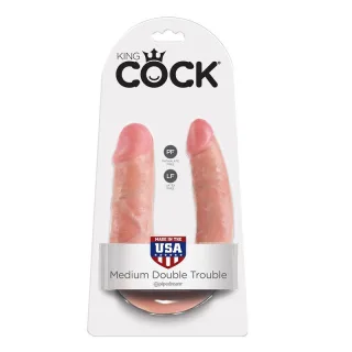 Doppeldildo King Cock Medium Double Trouble Natur 13,9 cm