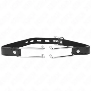 Fetisch-Toy KINK Knebel mit Mundhaken am breiten Riemen Schwarz 11,5 cm