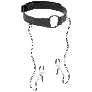 Knebel O-Ring Gag mit Nippelklemmen Schwarz