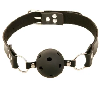 Knebel Breathable Ball Gag aus Leder Schwarz