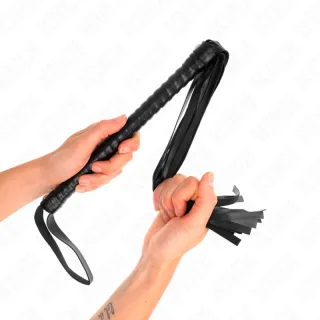 Fetisch-Toy KINK Peitsche als Flogger mit geriffeltem Griff Schwarz 48,5 cm