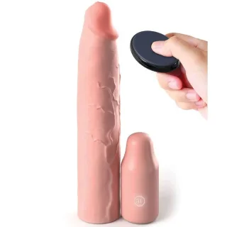 Penishülle Elite Silicone X-Tension mit Steckplug und Vibration Natur 22,9 cm