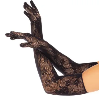 Handschuhe mit Roten Blumen Schwarz