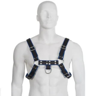 Bulldog Brust-Ledergeschirr Blau-Schwarz