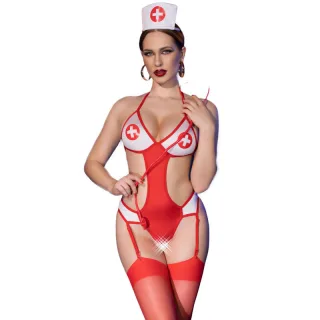 Kostüm Krankenschwester-Bodysuit Rot L/XL