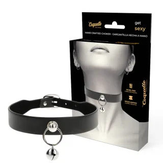 Halsband Chic Desire Ring mit Anhänger veganes Leder Schwarz